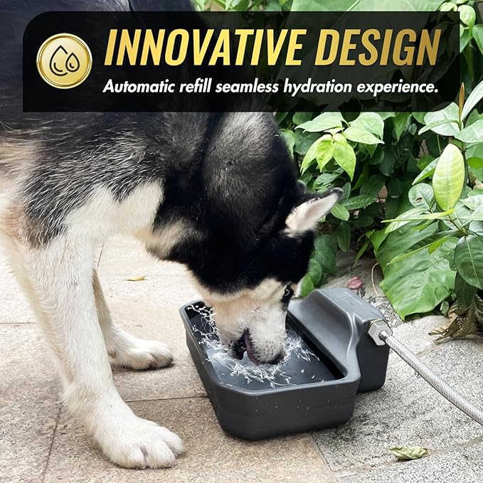 135OZ Automatic Water Dispenser for Large Dogs Patented Outdoor Dog Water Bowl Dispenser Automatic Dog Feeder Fit 3/4'' GHT Faucet Dog Waterer Include Water Hose Extra-Large Drinking Area-Mewly Pet