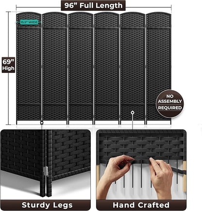Sorbus 6 Panel Room Divider 6 ft. Tall - Privacy Screen, Extra Wide Double Hinged Panels, Mesh Hand-Woven Design, Partition Room Dividers and Folding Privacy Screens, Wall Divider for Room Separation