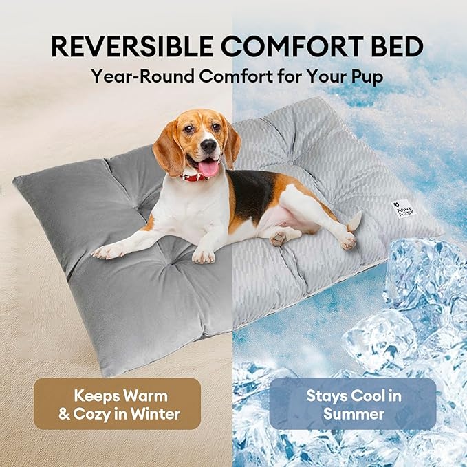 FUNNY FUZZY 2 in 1 Dog Bed Crate Pad Mat, Washable Reversible Floor Sleeping Mats,Fluffy Kennel Pad for Medium Sized Dog,Indoor Cats,Sleeping Mattress, 29.9" × 18.9", Light Grey-Mewly Pet