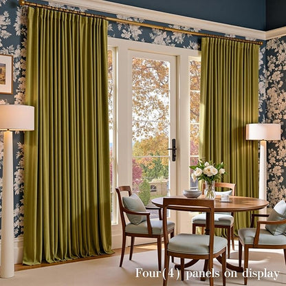 Lazzzy Velvet Blackout Curtains Thermal Insulated Room Window Drapes Super Soft Luxury Curtains for Living Room Bedroom Rod Pocket 2 Panels, Golden Olive, 52" W x 84" L