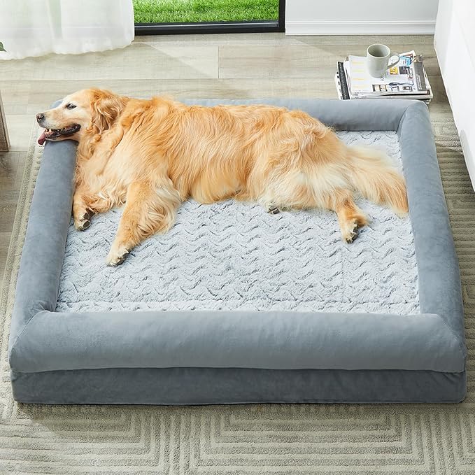 WNPETHOME XXXL Big Dog Bed, Washable Dog Couch with Removable Waterproof Cover, Orthopedic Large Pet Sofa Bed with Bolster Sides for Sleeping-Mewly Pet