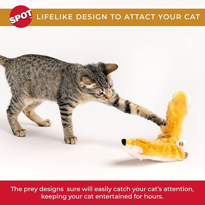 SPOT Flippin’ Skinneeez Fox - Interactive Cat Toy with Catnip - Touch Activated Flopping, Wiggling, Moving Toy for Cats and Kittens, USB Rechargeable, Washable, Large Size for Cats to Hug and Kick-Mewly Pet