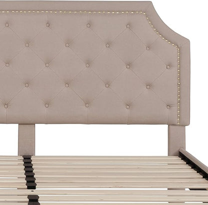Flash Furniture Brighton Fabric Arched Tufted Upholstered King Size Platform Bed, Modern Low-Profile King Bed Frame with Headboard, Beige