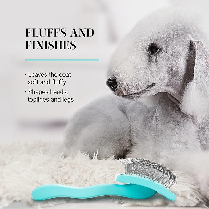 Chris Christensen Big G Dog Slicker Brush for Dogs (Goldendoodles, Labradoodles, Poodles), Groom Like a Professional, Fluff Detangle Style, Saves Time Energy, Teal, Large-Mewly Pet