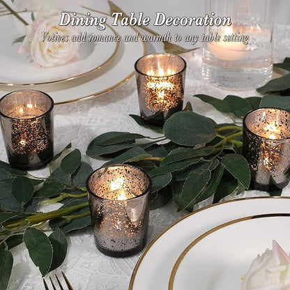 Black Votive Candle Holders Set of 24, Speckled Mercury Candle Holders for Wedding Centerpiece Table Decorations, Tealight Candle Holder for Party Bridal Shower Decor, Home Decor
