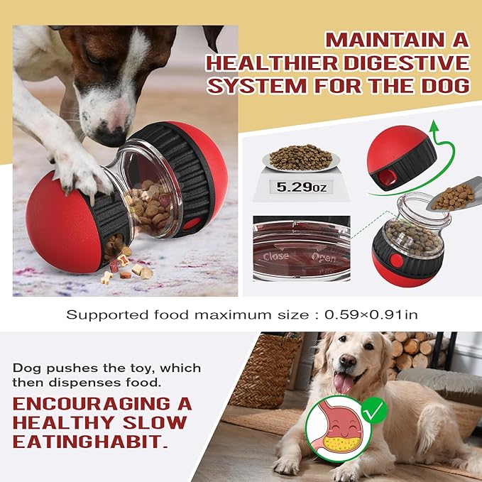 Dog Food Puzzle Toy Adjustable Treat Dispensing Food Dispenser Slow Feeder Bowls Puppy Enrichment Toy Ball Dog Interactive Chase Training Toys for Small Medium Large Dogs-Mewly Pet