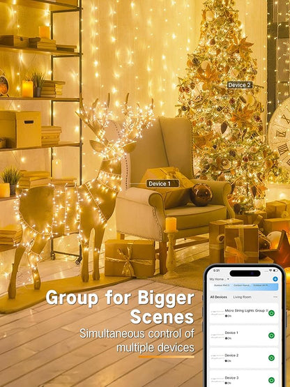 Brizled Smart Christmas Lights, 66FT 200 LED Warm White & Cool White Color Changing String Lights APP Control Fairy Light, Dimmable Music Sync Tree Light Clear Wire for Indoor Xmas Wedding Party Decor