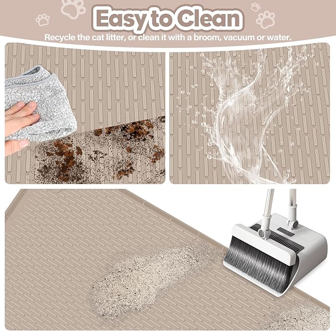 Cat Litter Mat, Extra Large 40" x 28" Silicone Mat Litter Trapping Mat for Scatter Control, Soft on Kitty Paws, Easy to Clean (Khaki)-Mewly Pet