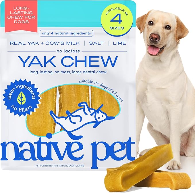 Native Pet Yak Cheese Himalayan Dog Chews - Long Lasting Dental Sticks for Large Breeds – 100% All Natural Himalayan Yak Chews for Large Dogs – Cheese Bone for Aggressive Chewers - 10 Per Pack-Mewly Pet