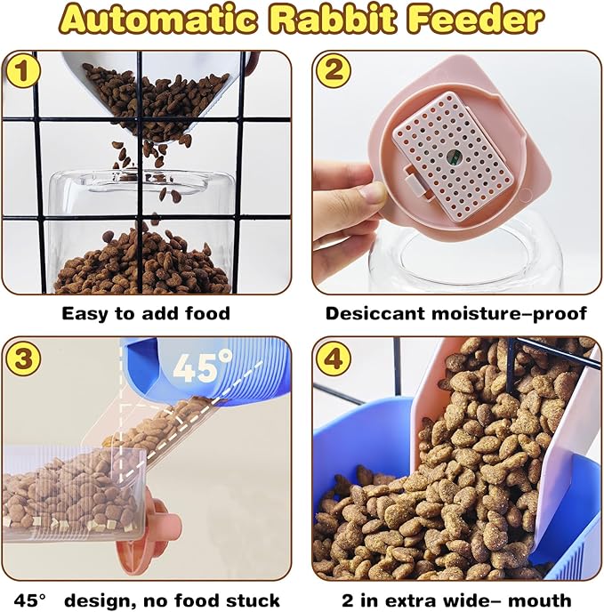 kathson Automatic Rabbit Feeder and Waterer Set, Gravity Pet Food Water Dispenser Bunny Pellet Feeder Small Animal Feeding & Watering Supplies for Guinea Pig Ferret Crate Accessories (Blue)-Mewly Pet