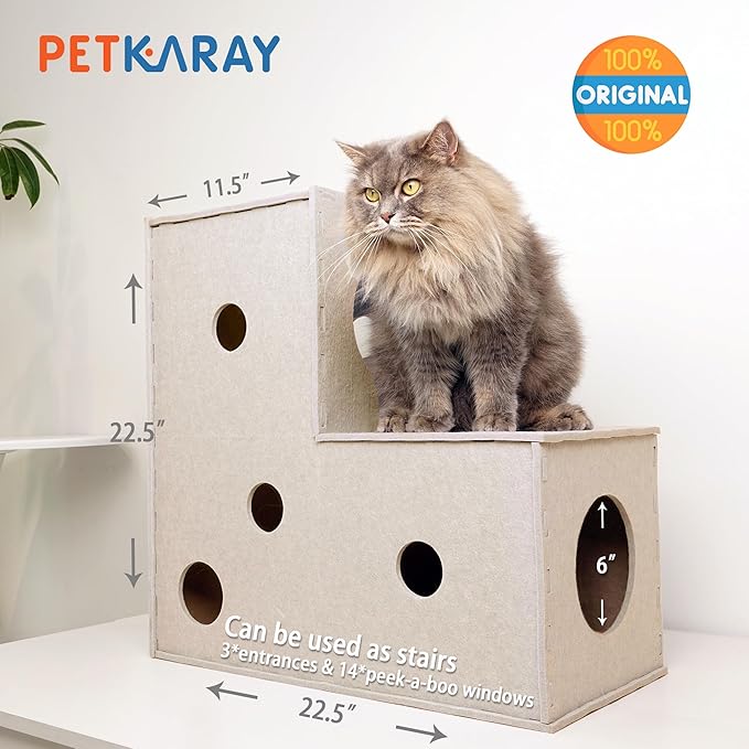 PETKARAY Cat Tunnel, Original Cat Hideaway Cave for Indoor Cats, Large Kitten Play Tubes and Tunnels, Soft Felt Cat Toy with Interactive Peek Hole-Mewly Pet