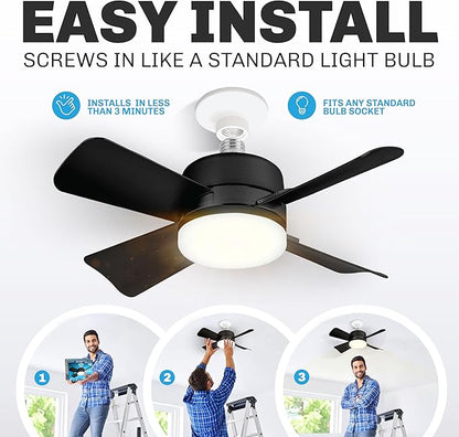 Bell+Howell Socket Breeze Socket Fan Light with Remote, Portable Small Ceiling Fans with Lights for Bedroom, Kitchen, Living Room, Ceiling Fan with Light 3500K, 1000 Lumens, Screws into E26/E27