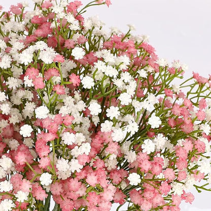 N&T NIETING Babys Breath Artificial Flowers Bulk, 15Pcs Fake Gypsophila Bouquet Flowers Real Touch Faux Babies Breath Arrangement for Wedding Floral Party Home Centerpieces Vase Decoration, Pink White