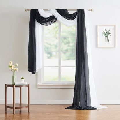 Warm Home Designs 12 Feet Long Sheer Black Window Scarf. These Standard Length Valance Window Scarves are 54 X 144 Inches in Size. Great as Bed Canopy or Wedding Arch Draping Fabric. AM Black 144"