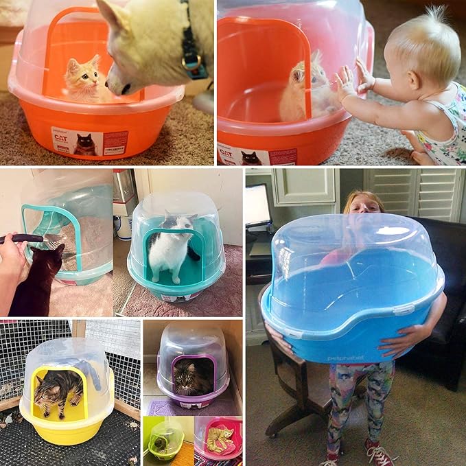 Petphabet Jumbo Hooded Cat Litter Box, Extra Large, Light Blue-Mewly Pet