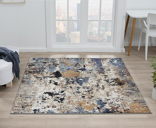 Keen Home Design Area Rugs - 5ft Round Non-Shedding, Abstract Rugs for Kitchen, Living Room, Bedroom, Dining Room, Entryway - Size: 5'3" Square, Multi