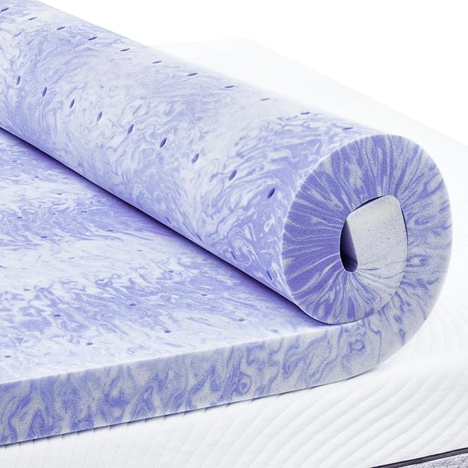 PERLECARE 3 Inch Queen Memory Foam Mattress Topper for Pressure Relief, Cooling Gel Infusion, CertiPUR-US Certified Purple, PCMTQ34PU-US