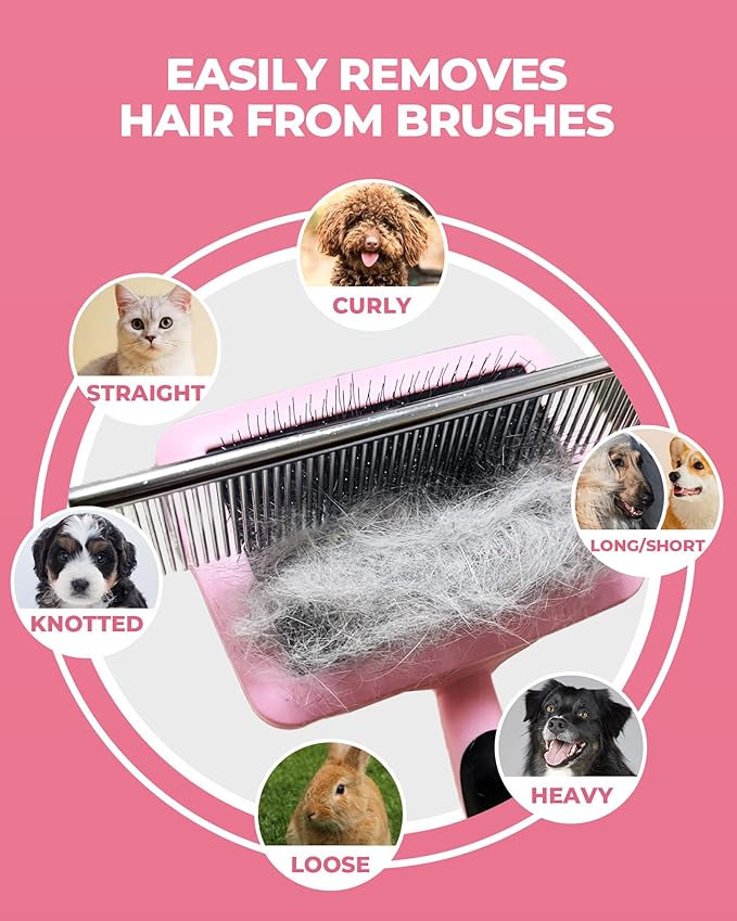 Dog Brush for Shedding Grooming,6 Pack Long-Pin Brush Set for Long Haired Dog Cat Goldendoodles Poodles Doodles Pink-Mewly Pet