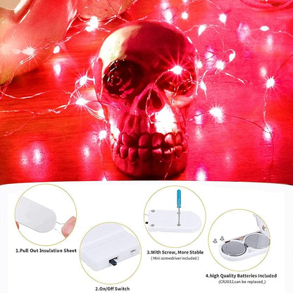 15 Packs 20 Led Red Fairy Lights Battery Operated 6.6ft Silver String Lights Waterproof Firefly Starry Light for Bedroom Dorm DIY Table Centerpieces Halloween Christmas Party Decor