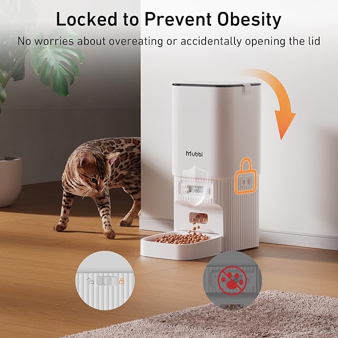 Automatic Cat Feeders, 7L/29 Cups Automatic Dog Feeder with Desiccant Bag, 1-6 Meals Ideal for 2-15mm Dry Food, Suitble for Multiple Pets, Dual Power Supply, Detachable Washable-Mewly Pet