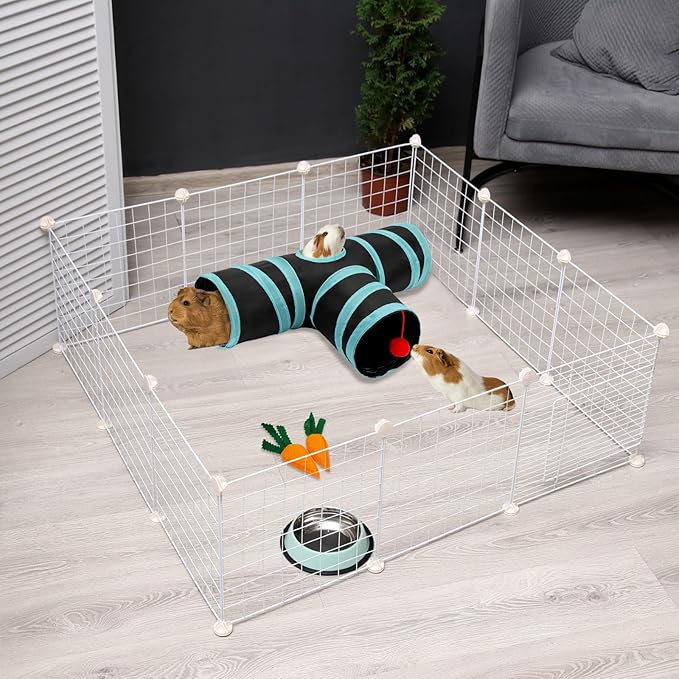 Rypet Guinea Pig Tunnel, 3 Way Collapsible Rabbit Tunnel, Small Pet Tunnels and Tubes with Interactive Ball for Rabbit Ferret Hamster Chinchilla Hedgehog Hiding and Resting-Mewly Pet
