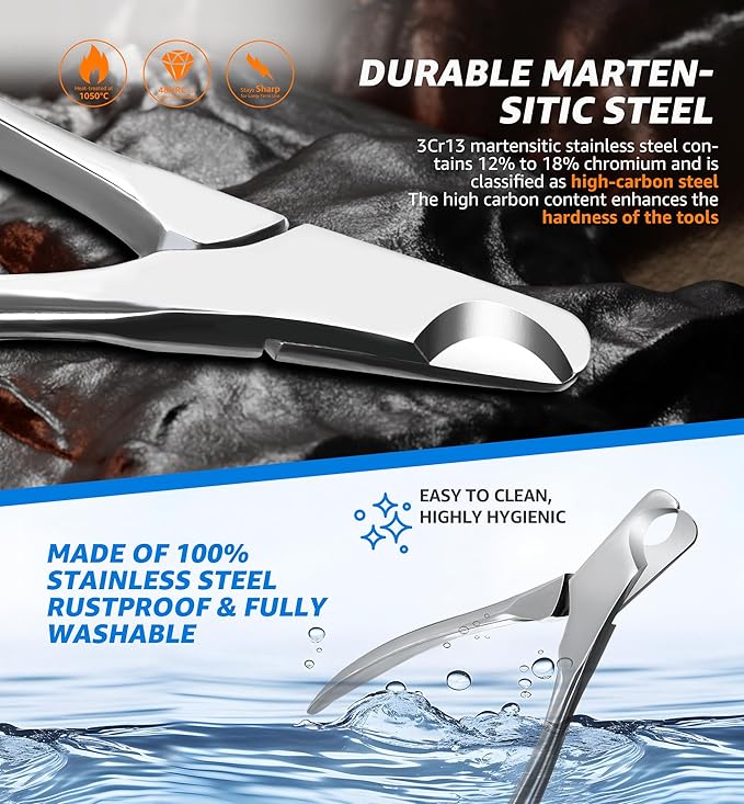 Pet Nail Clippers for Large Dogs, Wide-Opening Dog Nail Trimmer with All-Steel Material Sharp Durable Blades Built-in Spring, Professional Grooming Tool with Free Nail File for All Dogs & Cats-Mewly Pet