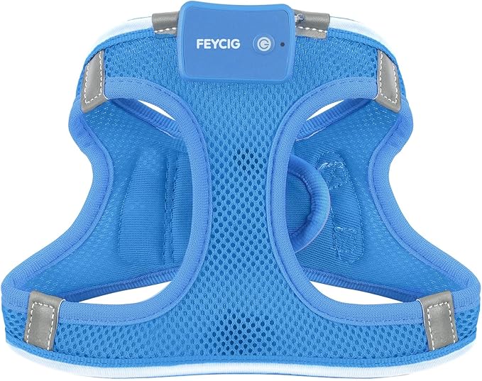 Light Up Dog Harness,Rechargeable LED Dog Harness for Small Medium Large Dogs,Reflective Lighted Safety Vest for Night Walking & Camping,Lightweight & Adjustable,Sky Blue,L-Mewly Pet