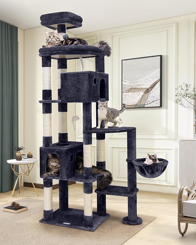 Globlazer Giant Cat Tree, 83 inch Cat Tree for Indoor Cats Large Adult, XXL Cat Tower with 9 Scratching Posts for 20lb+ Heavy Duty Large Adult Cats, F83, Dark Grey-Mewly Pet