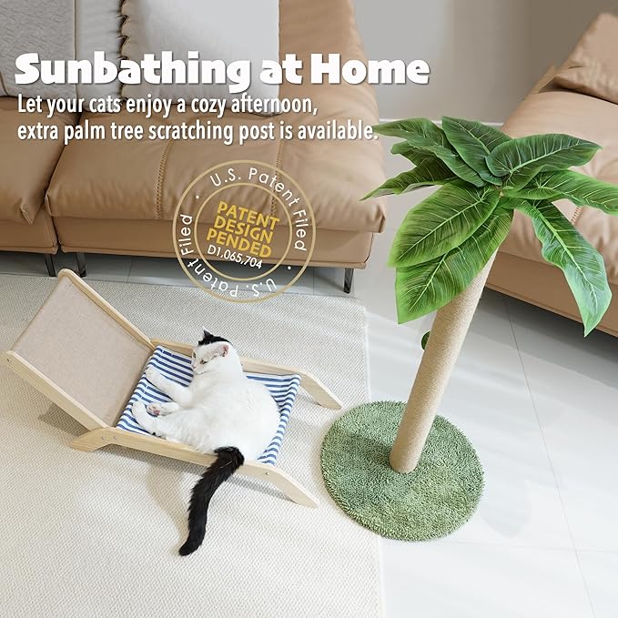 PETKARAY Cat Scratching Post with Cat Beach Chair, 36" Tall Palm Tree Cat Scratching Post, Large Sisal Cat Scratcher for Indoor Kittens-Mewly Pet