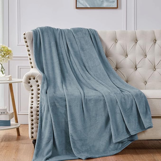Washed Blue/Slate Blue/Grey Blue Super Soft Microfiber Flannel Blankets for Couch, Bed, Sofa Warm and Cozy for All Seasons