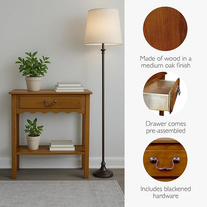 Leick Home Wave Solid Wood Console Table with Drawer and Shelf, Medium Oak, 28 in W x 8 in D x 28 in H, Entryway, Hallway, Landing Table, 9021-MED