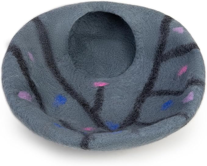 Woolygon Premium Felt Cat Cave Bed – Wool Kitty Beds Handcrafted Kitten Caves Bed for Indoor Cats - Made from 100% Eco-Friendly Merino Wool, Foldable Cat Hidewawy Covered Cat Houses (Enchanted Tree)-Mewly Pet