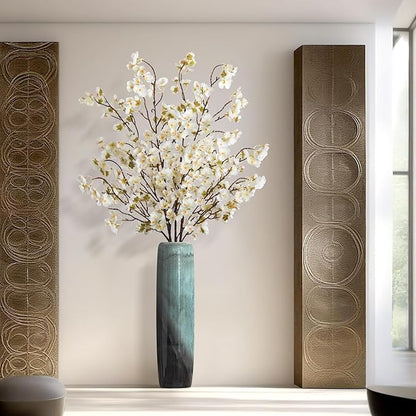 4 Pcs Artificial Cherry Blossom Flower Branches, Bulk Silk Faux Flowers Real Touch Bouquet for Home Wedding Party Centerpieces Spring Summer Decor, Vase Not Included (White)