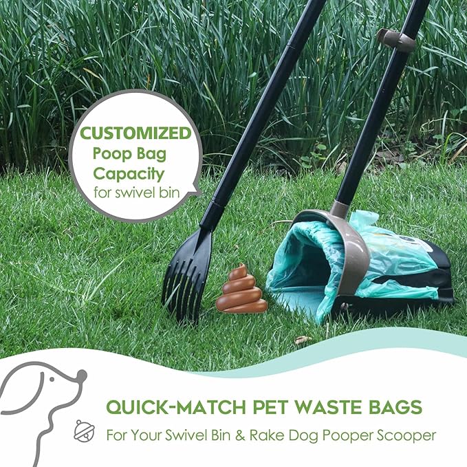Compostable Dog Poop Bags for Swivel Bin & Rake Dog Pooper Scooper, AYOTEE Heavy Duty Poop Bags for Dogs Biodegradable,Tear-Free Large Dog Bags for Poop 50 Packs, Dog Waste Bags with Handles, Green-Mewly Pet