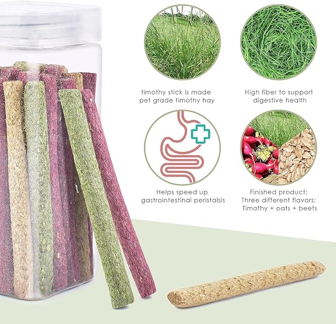 ERKOON Timothy Hay Sticks,Rabbit Chew Toys for Teeth Natural Molar Sticks Rabbits Treats for Bunnies, Chinchilla Guinea Pigs, Gerbil, Hamster (50 Pcs)-Mewly Pet