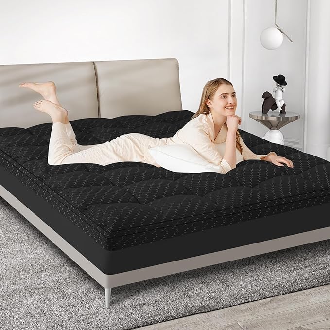 Dual Layer 3 Inch Memory Foam Mattress Topper Full Size, 2 Inch Cooling Gel Memory Foam Plus 1 Inch Pillow Top Mattress Pad Cover, with 8-21 Inch Deep Pocket, Black