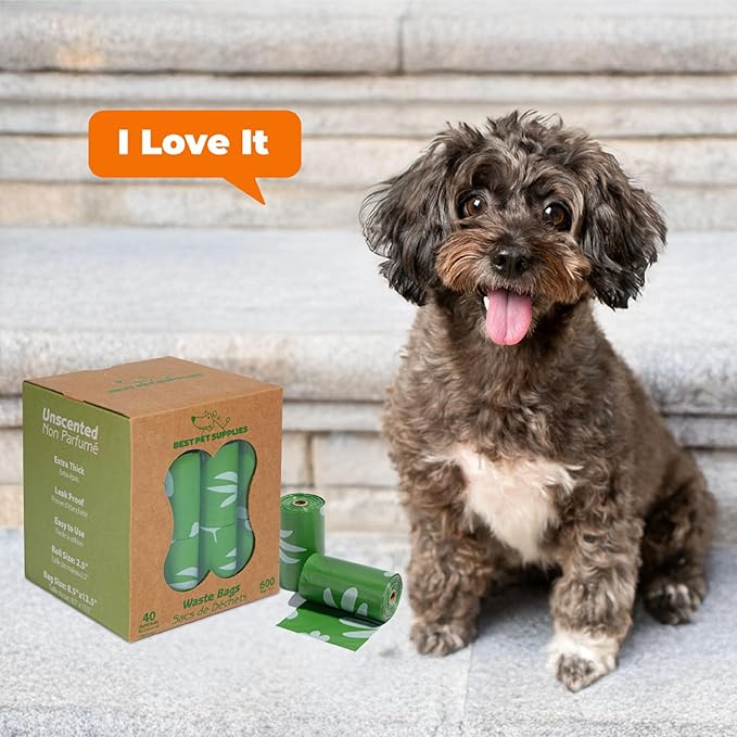 Best Pet Supplies Poop Bags for Dogs, 50% Post-Consumer Recycled Content dog waste bags on rolls, fits all poop bag holders for leashes - 600 Count, Green, Unscented-Mewly Pet