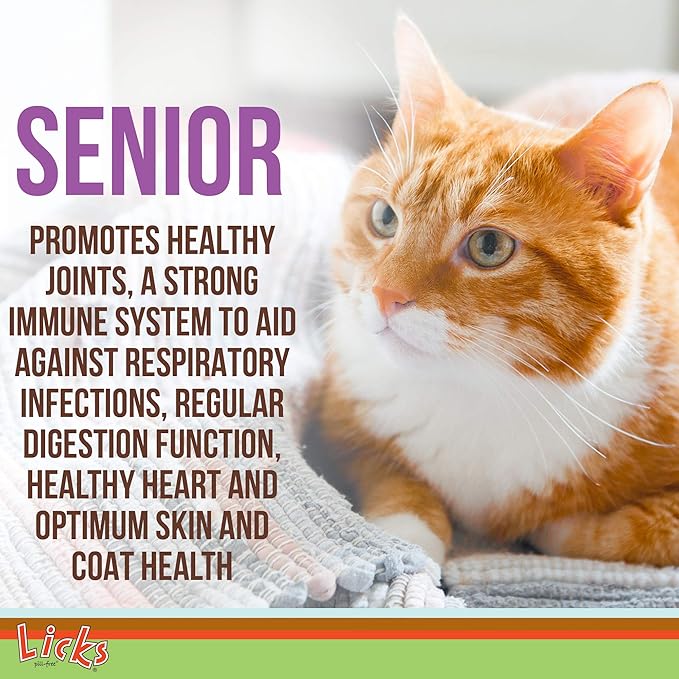 Licks Pill-Free Senior Cat - Joint Support & Digestion Supplement for Senior Cats - Immunity Vitamins & Heart Health Supplements for Older Cats - Gel Packets - 30 Use-Mewly Pet