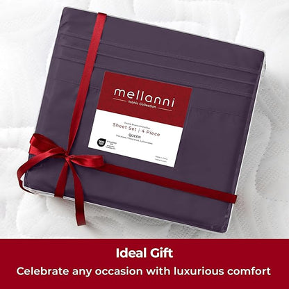 Mellanni Extra Deep Twin XL Sheets - 3 PC Iconic Collection Bedding - Hotel Luxury, Ultra Soft, Cooling Bed Sheets - Wrinkle, Fade, Stain Resistant (Twin Extra Long, Purple)