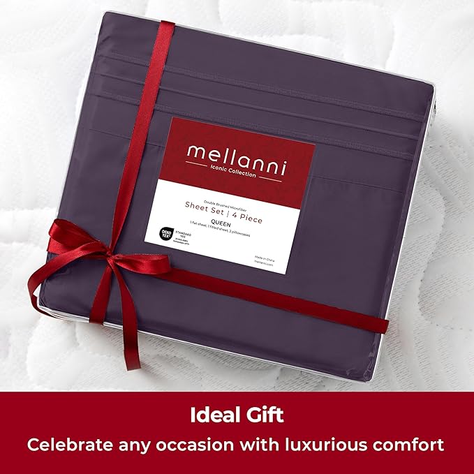 Mellanni Extra Deep California King Sheets - 4 PC Iconic Collection Bedding - Hotel Luxury, Ultra Soft, Cooling Bed Sheets - Wrinkle, Fade, Stain Resistant (Cal King, Purple)