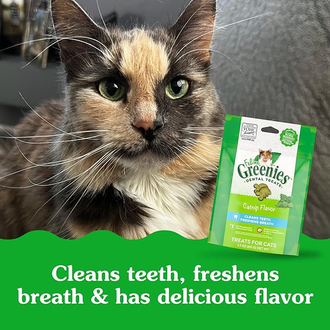 Greenies Feline Adult Dental Cat Treats, Catnip Flavor, 2.1 oz. Pack-Mewly Pet