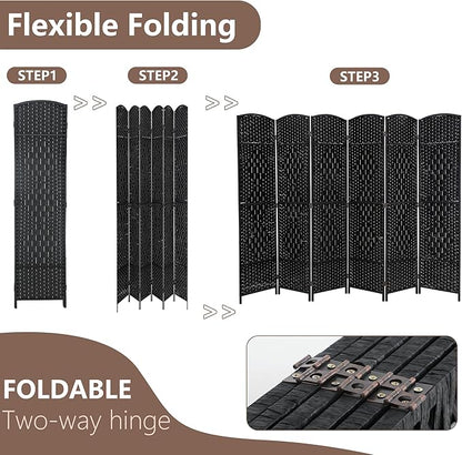 Room Divider 6 Panel Folding Privacy Divider 6 Ft Indoor Wall Divider Portable Partition Wood Screen, Black