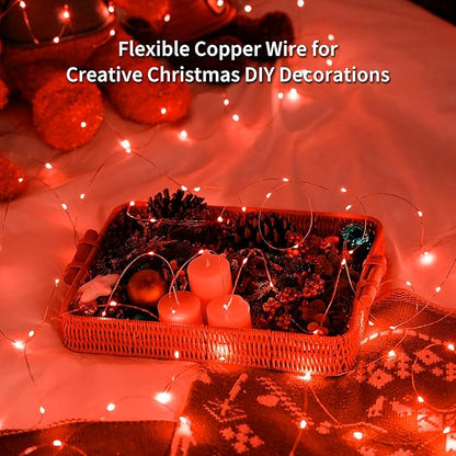 JMEXSUSS 4 Pack 50 LED Red Fairy Lights Battery Operated, 16.1ft Christmas Fairy Lights, Red String Lights for Bedroom Wedding Party Christmas Halloween Decorations