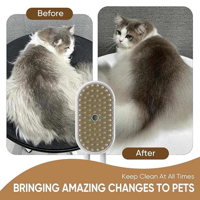 4-in-1 Cat Steam Brush for shedding – Self-Cleaning Comb for Long and Short Hair Cats and Dogs, Steam Pet Brush for Hair Removal, Vibrating Message, Grooming & Relaxation (White)-Mewly Pet