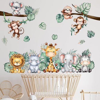 Jungle Animal Wall Stickers Forest Safari Wall Decals Kid Room Nursery Baby Bedroom Décor (Animal Turtle Dorsal Leaves)