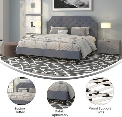 Flash Furniture Brighton King Size Tufted Upholstered Platform Bed in Light Gray Fabric