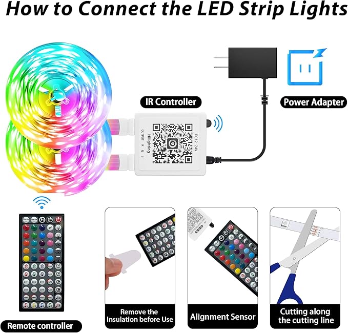 Led Lights for Bedroom 250ft (2 Rolls of 125ft) Color Changing RGB Led Strip Lights with 60 Keys Remote and App Control, Music Sync Led Lights for Room Kitchen Party Home Decor