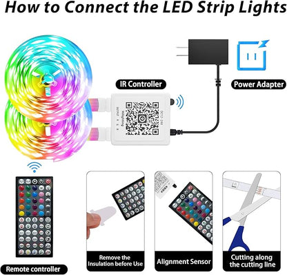 LED Strip Lights 150ft (2 * 75FT) for Bedroom - Music Sync Color Changing With Remote and App Control - RGB Cuttable Tape for Home Decor Gaming Accessories
