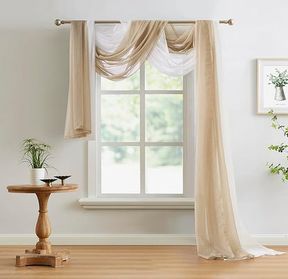 Warm Home Designs 30 Feet Long Sheer Brown Taupe Window Scarf. These XXL Length Valance Window Scarves 54 X 360 Inches in Size. Great as Bed Canopy or Wedding Arch Draping Fabric. AM Taupel 360"
