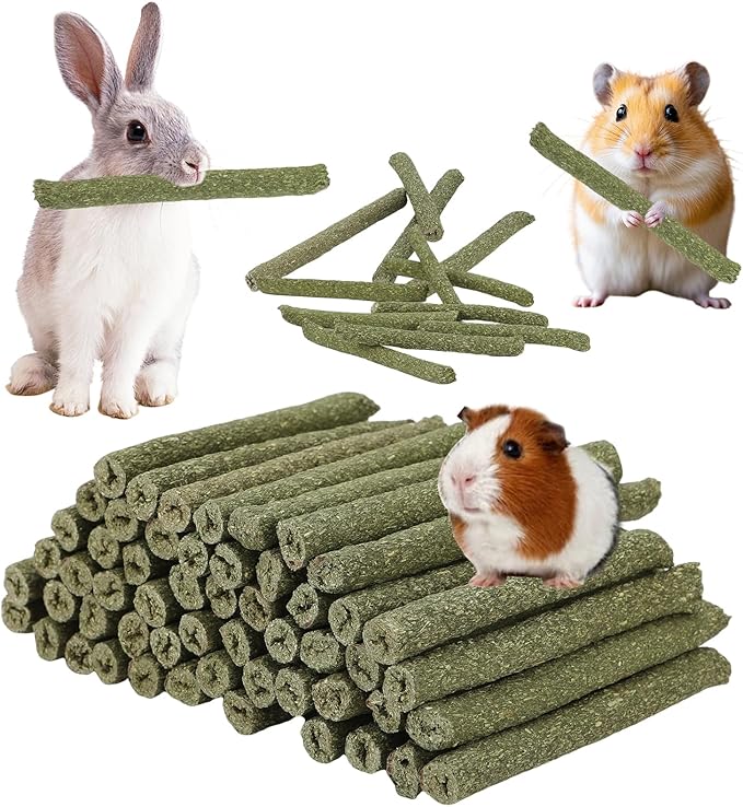 100PCS Timothy Hay Sticks for Rabbits Guinea Pigs Chinchillas Chew Treats, Natural Timothy Grass Molar Teeth Stick Bunny Chew Toys for Rabbits Chinchillas Guinea Pigs Hamsters Rodents-Mewly Pet